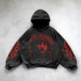 Hearujoy Gothic American character avatar cross print oversized hoodies for men 2000s vintage street hip-hop all-match casual baggy tops